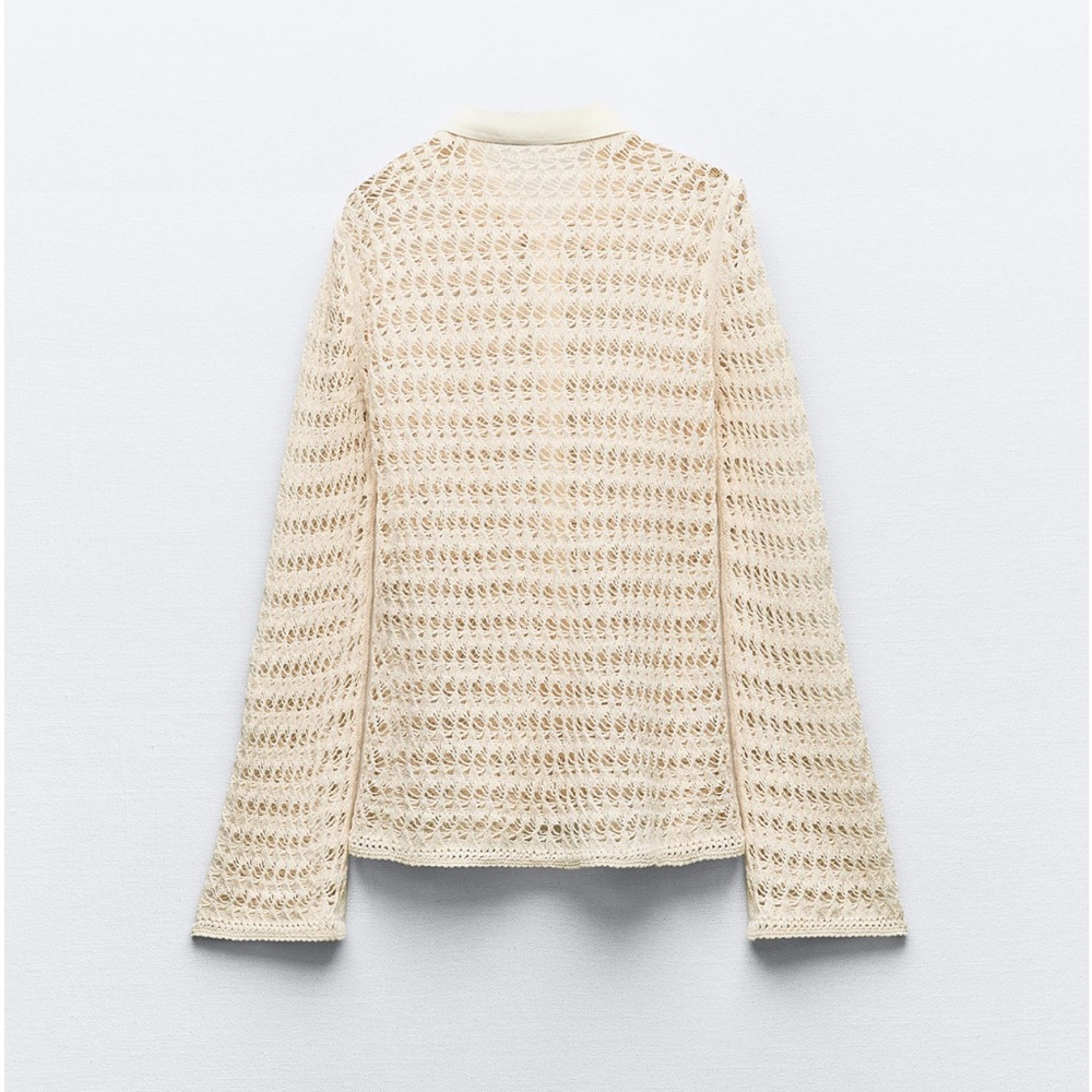 Zara POINTELLE KNIT POLO CARDIGAN - Picture 9 of 9